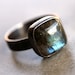 Labradorite Ring, Blue Flash Labradorite Oxidized Recycled Argentium Sterling Silver Ring - US Size 9