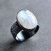 Moonstone Ring, Snow White Rainbow Moonstone Wide Band Oxidized Sterling Silver Ring Moonstone Jewelry - Magick - Size 7