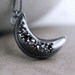 Black Druzy Necklace, Night Sky Coal Black Crescent Moon Oxidized Sterling Silver Necklace Space Galaxy - Bad Moon Rising - Made to Order