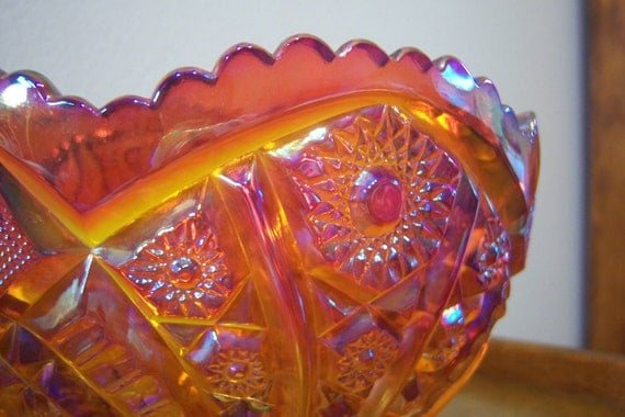 Items similar to Vintage Iridescent Orange Carnival Glass Bowl on Etsy