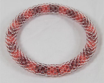 Red and Orange Seed Bead Crochet Bangle - Ready to Ship