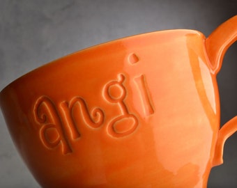 Personalized Mug Made To Order Personalized Stamped Soup Cocoa Mug by Symmetrical Pottery