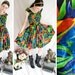80s - Fires of Paradise - wild floral print boat neck swing dress - full skirt - size m