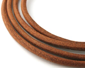 LRD0125001) 2.5mm Natural Genuine Round Leather Cord. 1 meter, 3 meters, 5 meters, 10 meters. Length Available.
