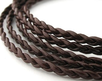 LRB0531703) 3x1mm Red Brown Genuine Round Braided Leather Cord. 1 meter, 3 meters, 4.7 meters. Length Available.