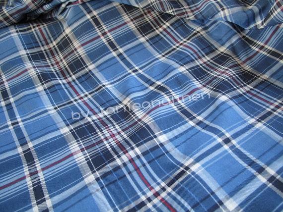 silk fabric silk cotton blend blue plaid check by ramieandlinen