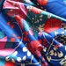Silk fabric, red and pink floal on indigo blue silk cotton blend fabric, one yard by 54"