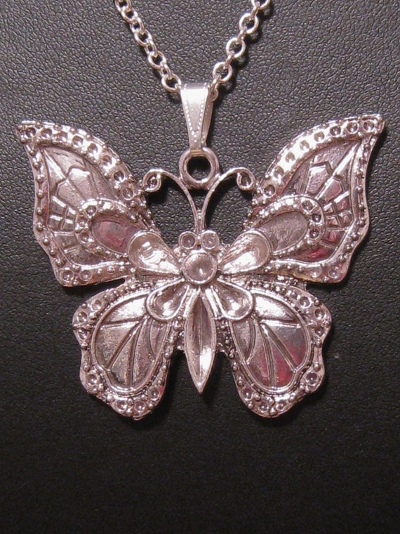 Large Butterfly Necklace Silver Butterfly Necklace Art