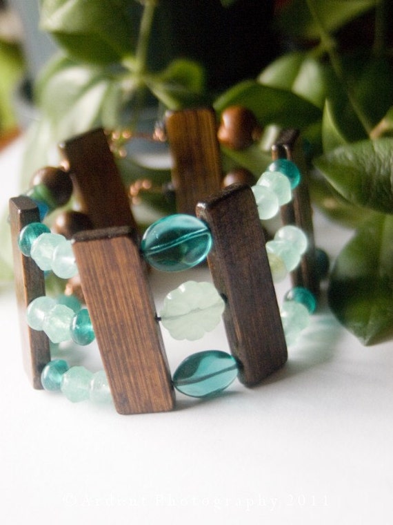 Rain in a Walnut Tree Dark Brown Bamboo and Aqua by ArdentLife
