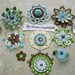 On Sale Blue Green and Brown Scrapbooking Embellishments and Paper Flowers