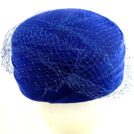 Vintage 1960s Pillbox Hat Mad Men Royal Blue Cobalt Velvet