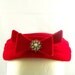 RESERVED thru MARCH 9 Vintage 1950s Pillbox Hat Flirty Mad Men Cherry Red Velvet Rhinestones Bow Wings Horns Jackie O