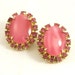 Vintage 1960s Earrings Rhinestone Clip Ons Pink Marbled