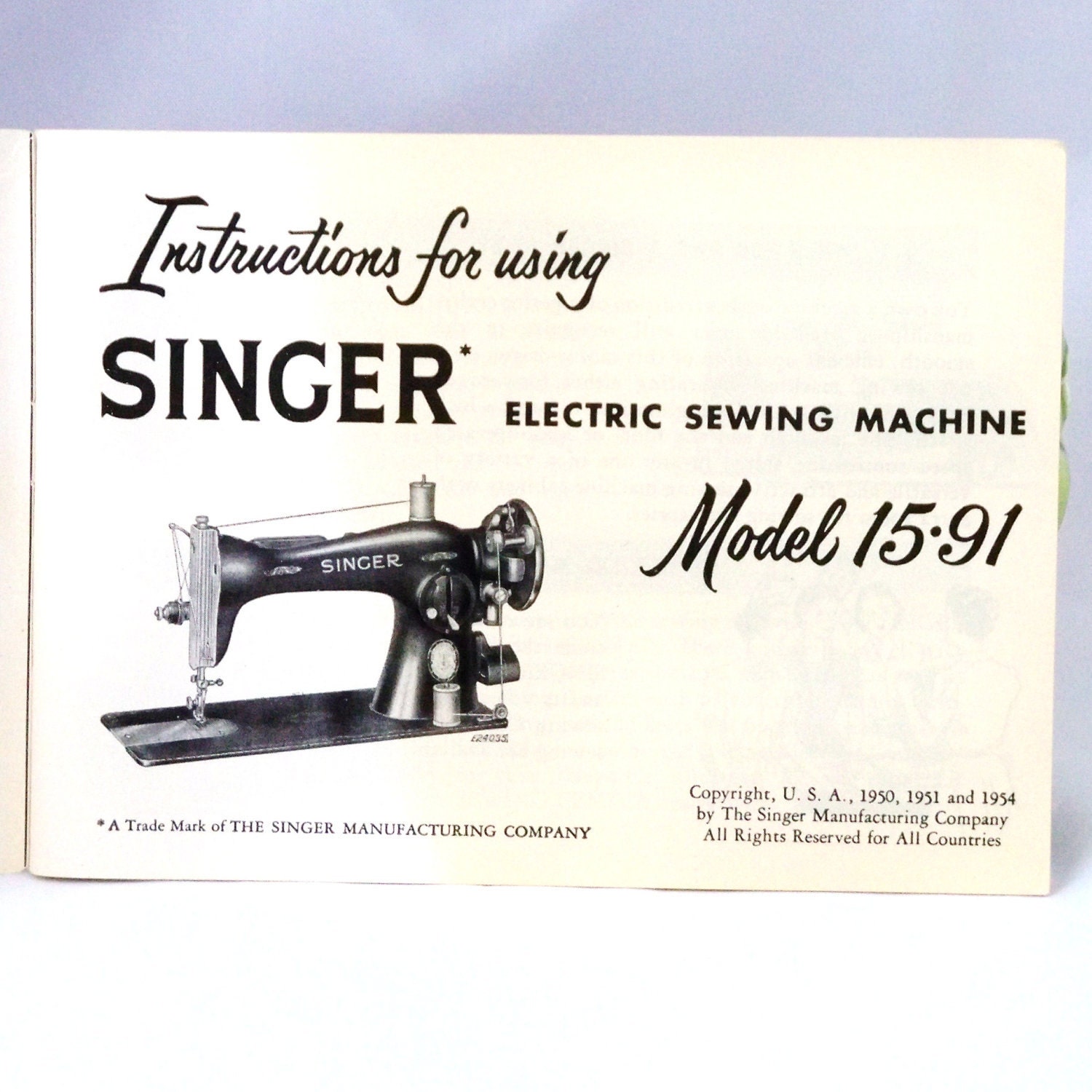Vintage Singer Sewing Machine Manual Model 15 91