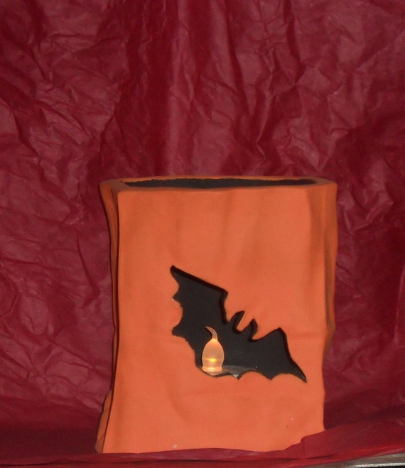 Items similar to Ceramic Luminary Bag. Orange and Black. Bat Design