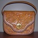 Vintage 1960s carved leather satchel / handbag / purse / clutch, turnkey closure