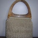 FALL SALE - Vintage 1960s beige and wood-toned lucite crochet / knit / macrame boho satchel / handbag / purse / shoulder bag