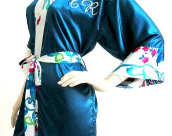 Silk Satin Kimono Robe in Teal Bridesmaid Robes, wedding robes, bridesmaid silk robe, dressing gown, personalized silk robe, kimono robes