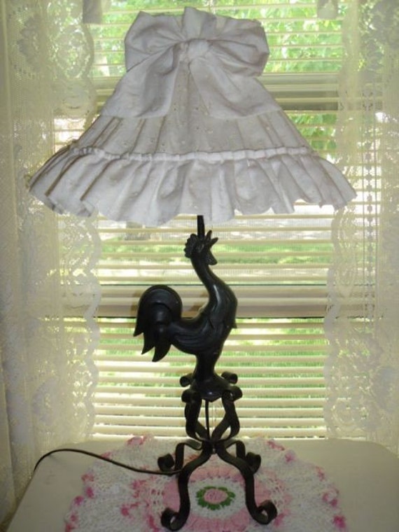 Vintage Black Wrought Iron Crowing Rooster Lamp