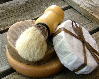 Wooden Mens Shaving Kit Handmade Soap Shaving Brush
