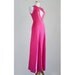 SALE / Vintage Hot Pink Evening Gown / 1970s Magenta Maxi Dress with Plunging Neckline and Metallic Silver Trim