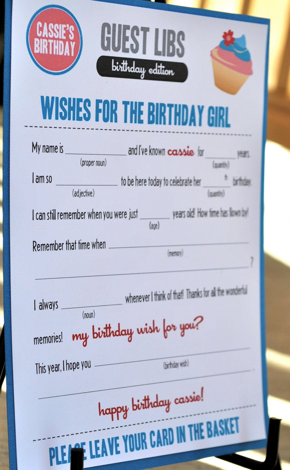 MAD LIBS BIRTHDAY Edition Cupcake Digital File By BlushNotes
