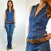 FITTED medium blue jean FLARED leg onesie JUMPSUIT, extra small - small