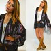SHEER black gypsy floral FRINGE cape jacket KIMONO, extra small - small