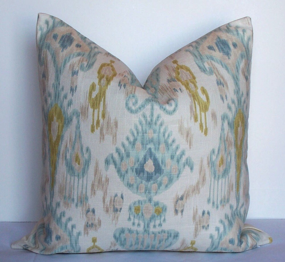 Aqua teal IKAT Robert Allen Decorative pillow cover BOTH SIDES
