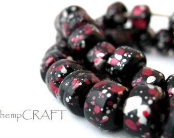 Crow Beads, Black Red Silver, Imperial Glass Pony Beads - 50pcs - 9mm