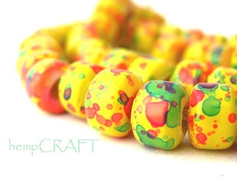 Crow Beads, Rasta Glass Pony Beads, Yellow Green Red - 50pcs - 9mm