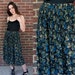 80s Vintage Pleated Sheer Floral Midi Skirt (M