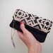 CIJ Fold over geometric pattern pouch Beige and black zip clutch Faux leather & suede fabric with navajo ethnic
