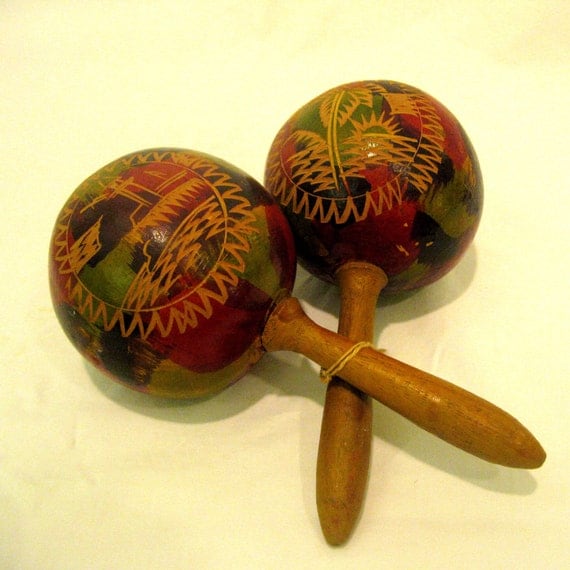 Vintage Cuban Maracas Traditional Folk Music Percussion