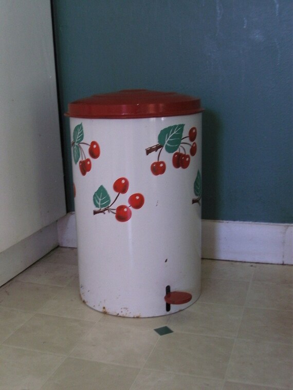 Cherry Flip Top Trash Can by Littleboxesvintage on Etsy