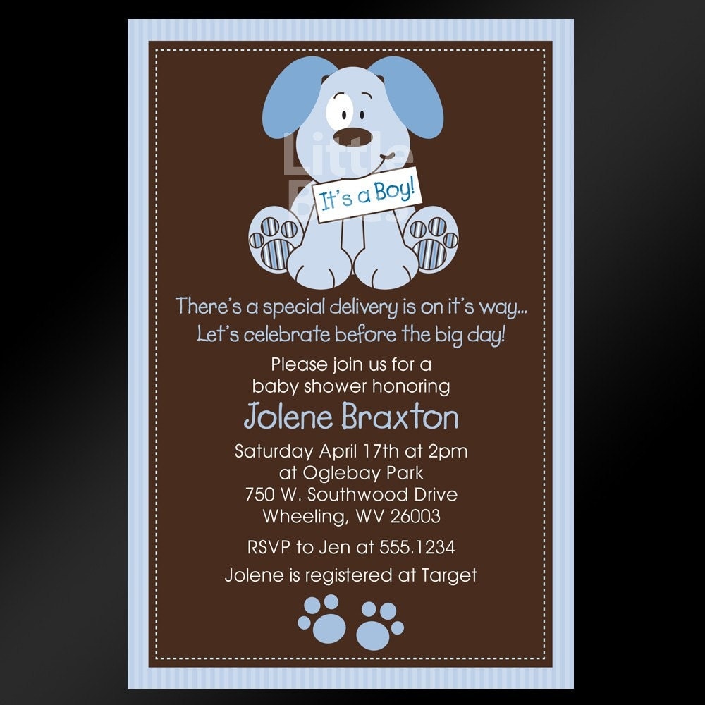 Puppy Dog Baby Shower Invitation Dog Invite Dog Birthday