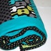 Baby Boy Crib Sized,Toddler Bed 34" X 52" Quilt, Michael Miller's Groovy Guitars and Lagoon fabrics with Lime Green Bubble Dot Minky