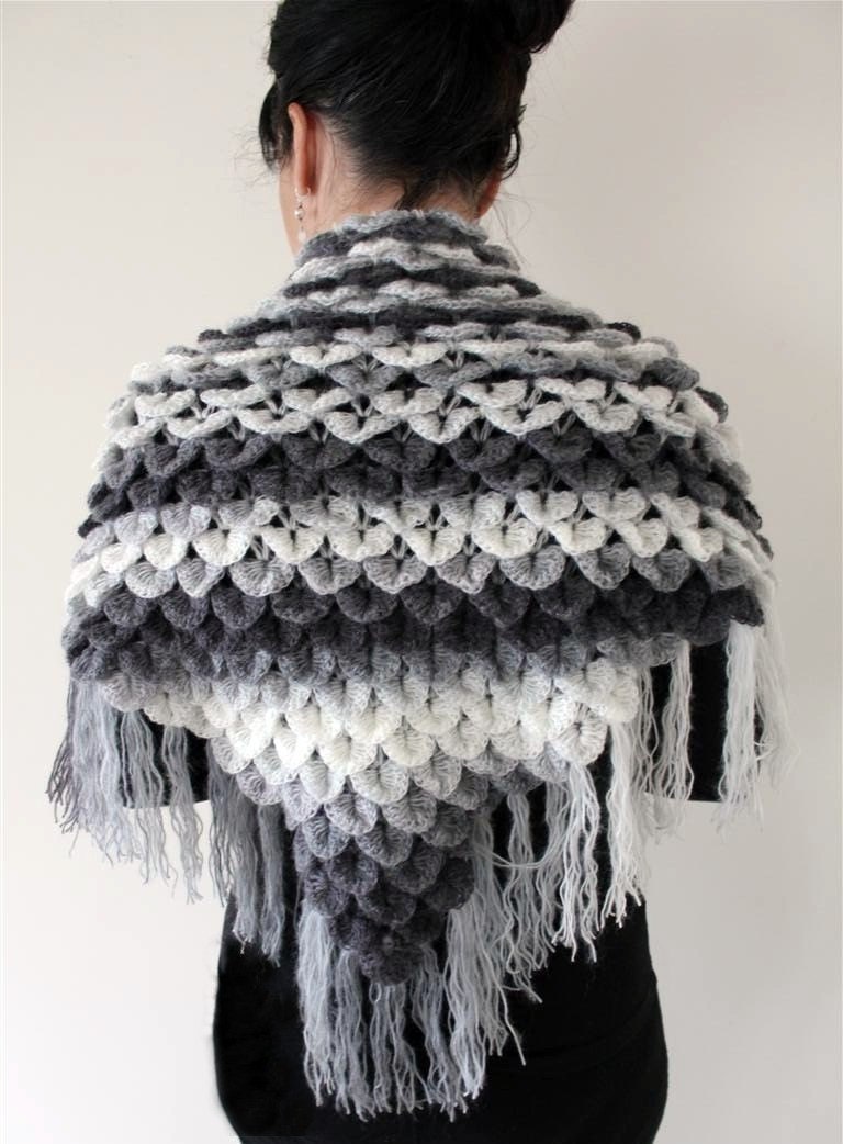 Crocodile Stitch Triangle Shawl Crochet Pattern PDF