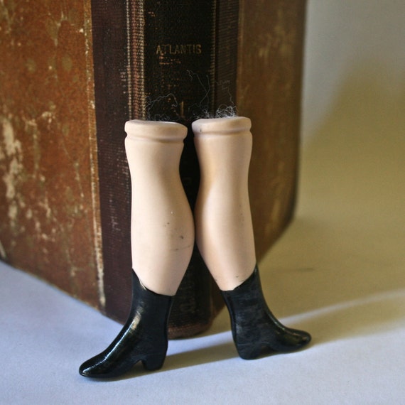 Vintage Porcelain Doll Legs One Pair with Victorian Boots