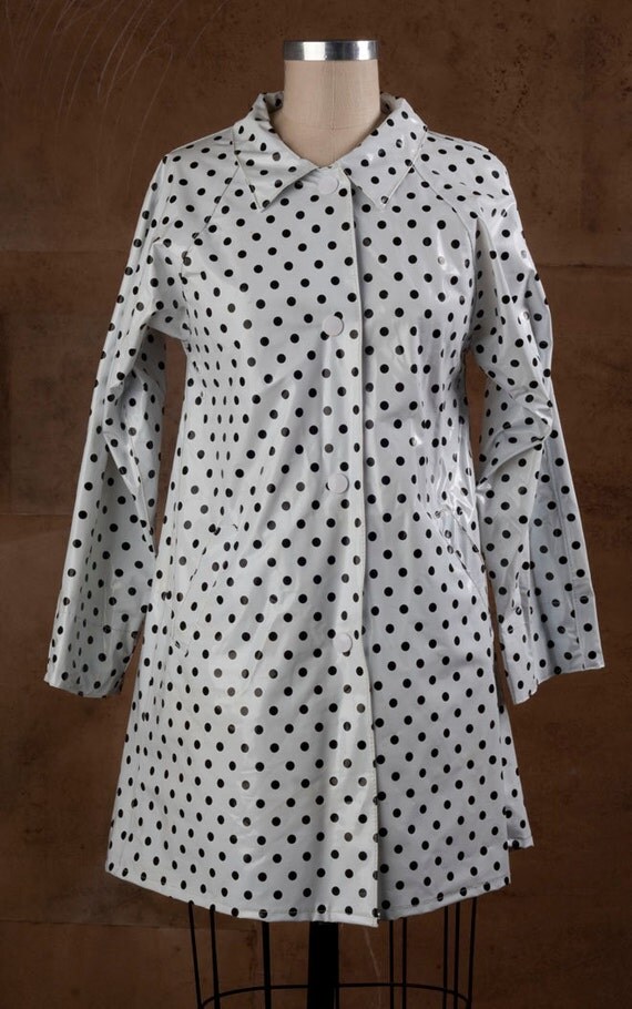 vintage White and Black Polka Dot rain coat by foxandfawns on Etsy