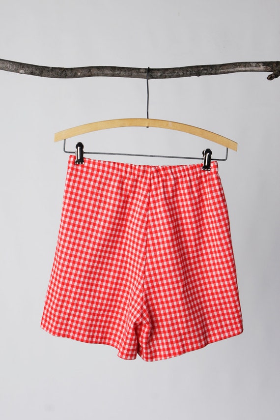 vintage 60's red checkered high waisted shorts women's