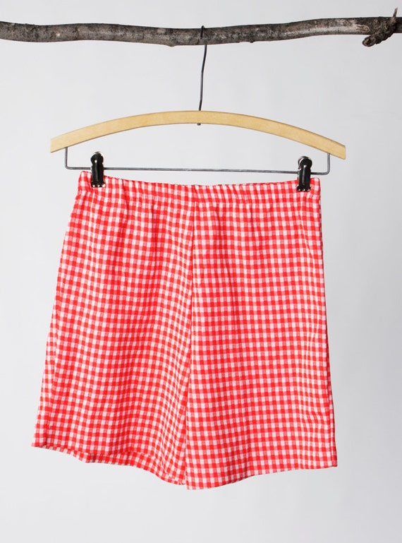 vintage 60's red checkered high waisted shorts women's