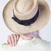 vintage let's picnic straw hat with black bow summer women's made in USA one size fits all