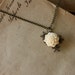 Cream Flower Necklace with Cabochon Dahlia & Burnished Brass Accent Leaves Vintage Style Woodland Victorian Style, Valentines Gift