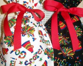 Set of 2 Cheerleading Small Fabric Gift Bags - Cheerleader, Cheer, Sports, Team, School, Pep Rally, Red, Blue, Yellow, Green, Black, White