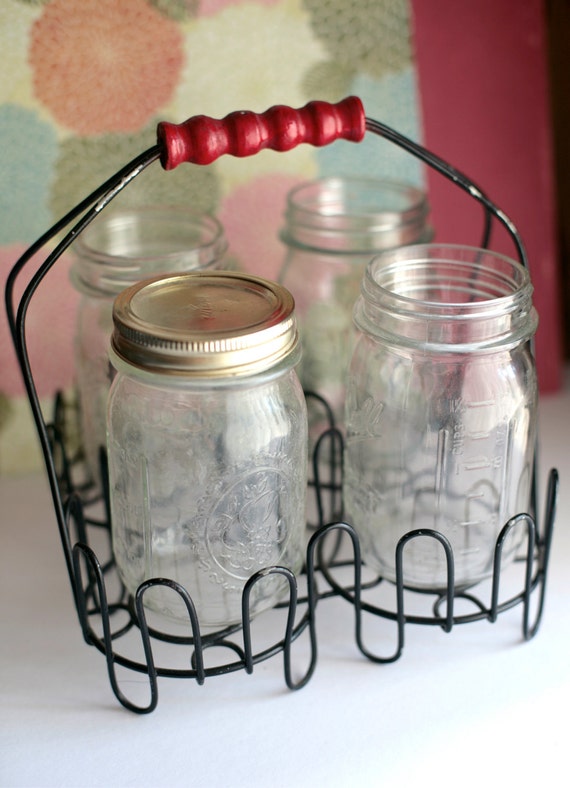 Mason Jar Holder Rack Wire Basket Canning Shabby Cottage Decor