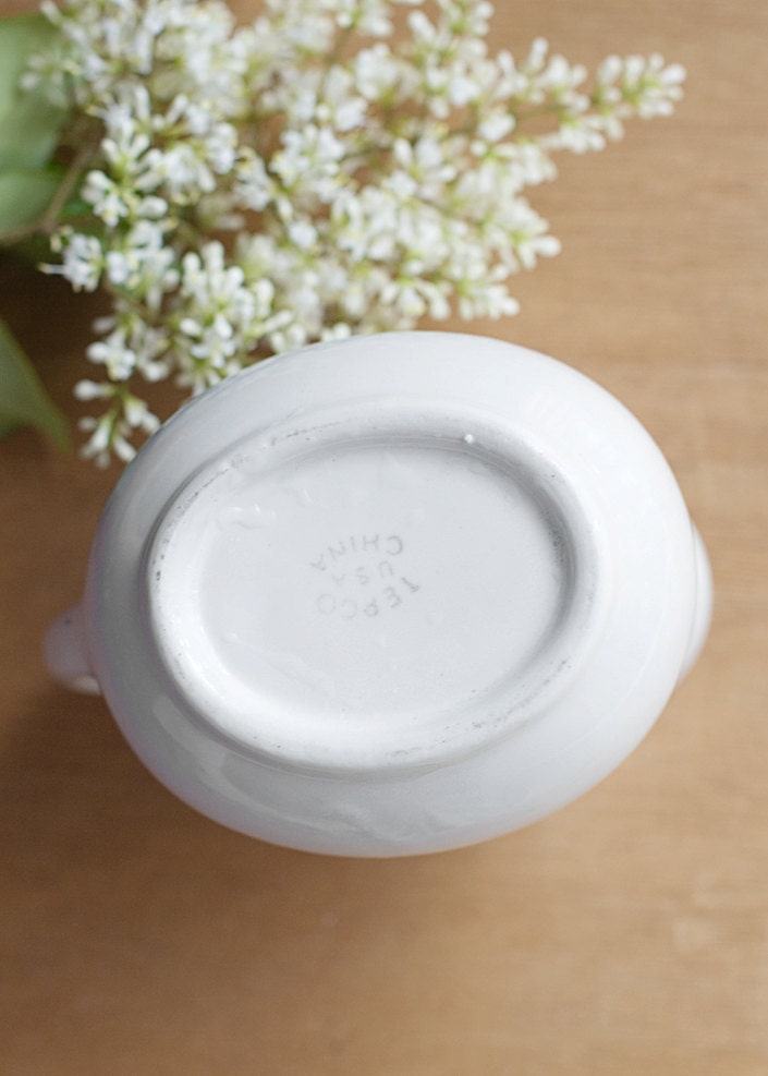 White Ceramic Pitcher Small Shabby Chic Cottage Decor