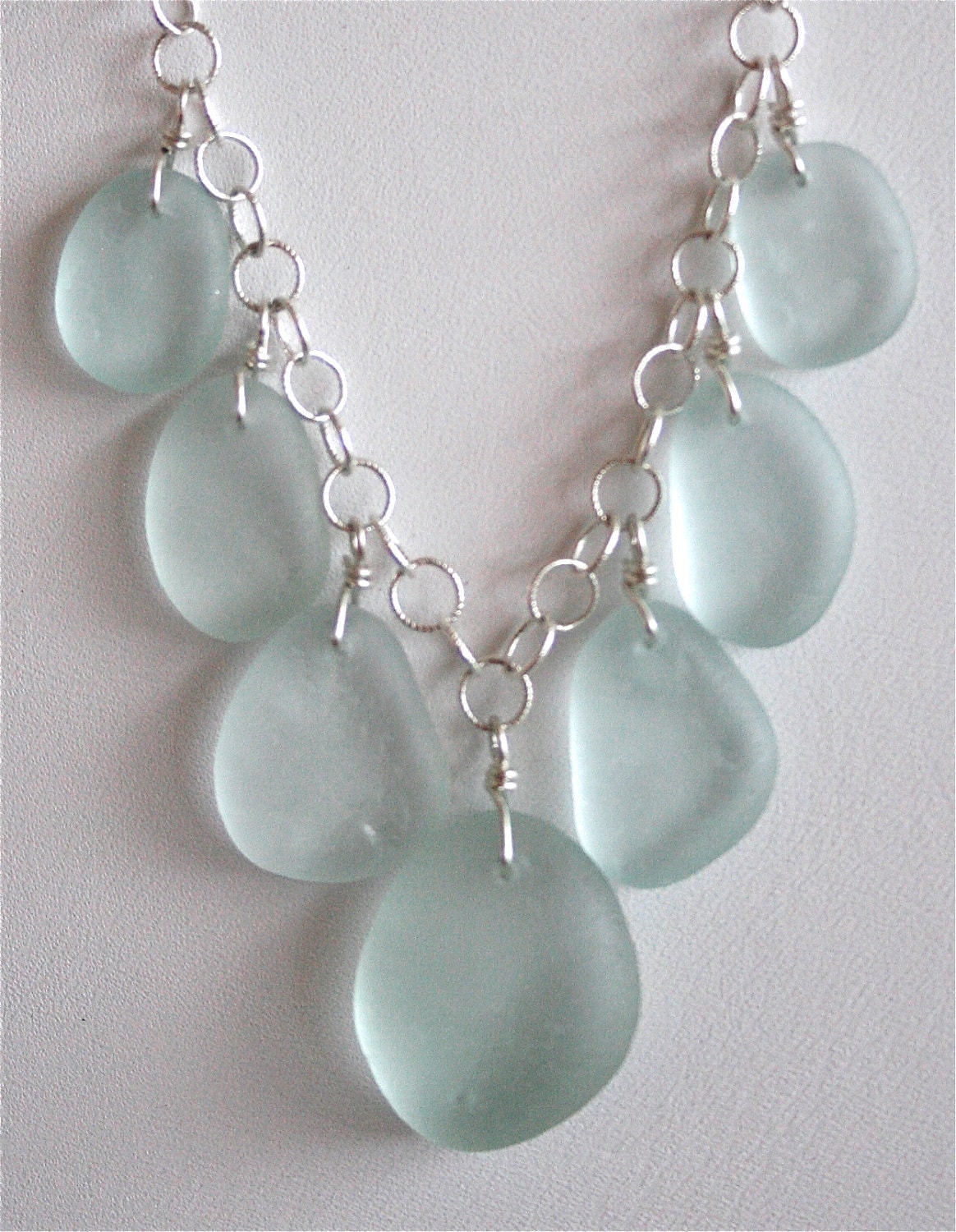 Sea Glass Jewelry Light Aqua Drops Necklace Sterling Silver