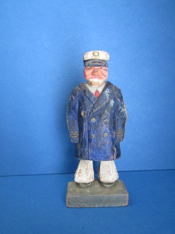 Nautical Signed Folk Art Wood Carving Sea Captain Fathers Day