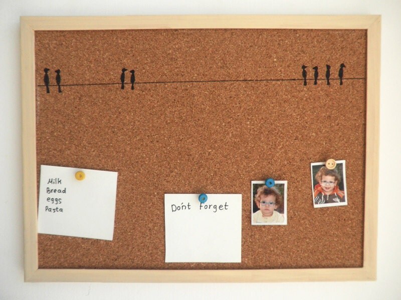 Decorative Memo Cork Board Birds Cream hand painted by Shellyka